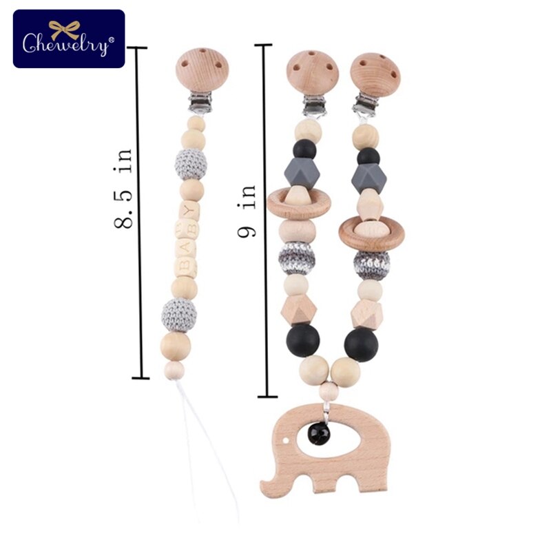 Wooden Teether Baby Play Gym Pacifier Clip Chain Silicone Beads Personalize Dummy Clip Baby Teether Stroller Toys Pram Clip Bell - Provence Home Living Store