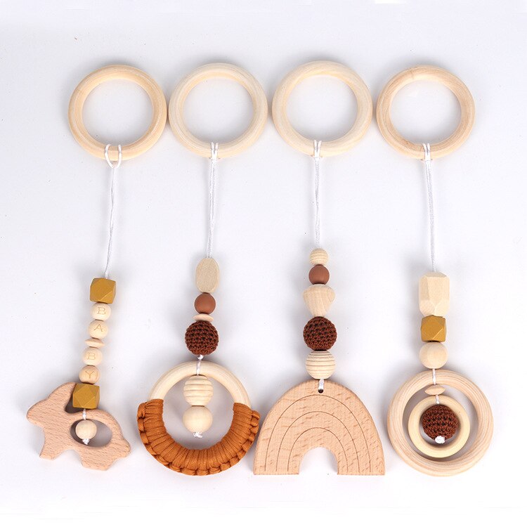 Nordic Style Baby Gym Play Frame Wooden Infant Nursery Sensory Ring-Pull Toy Teething Nursing Rattle Toys Gifts Infant Room Deco - Provence Home Living Store