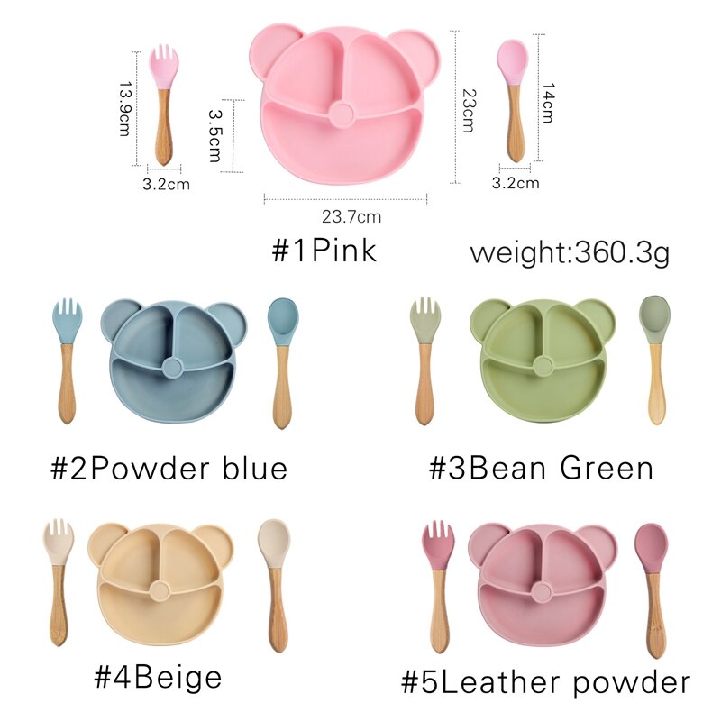 Baby Silicone Feeding Tableware Set Newborn Waterproof Dinner Plate Chark Spoon Sets Baby Eating Learning Dinnerware NO BPA - Provence Home Living Store