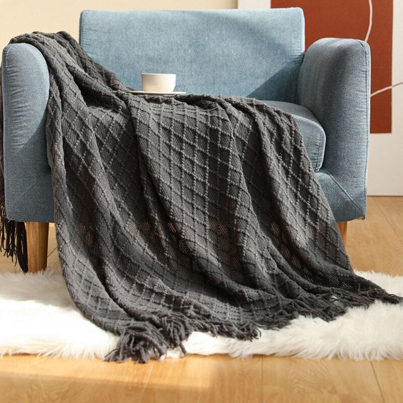 Solid Color Knitted Plaid Baby Blanket Nordic Summer Air Condition Blanket With Tassels Sofa Throw Blanket for Newborn Kids - Provence Home Living Store