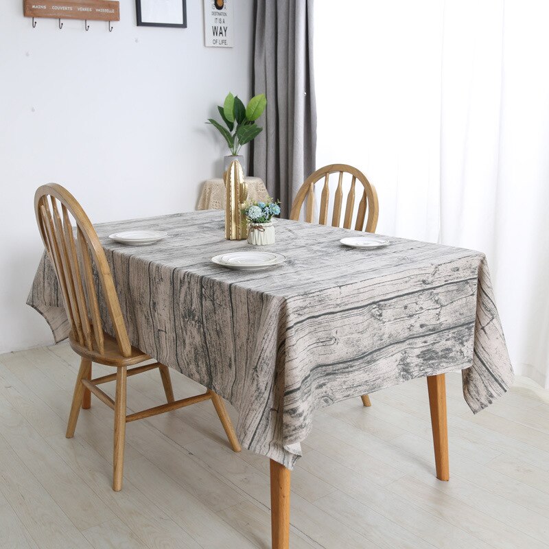 Wood Grain Linen Cotton Retro Tablecloth,Rectangular Dustproof Table Cover,for Home Kitchen Dinning Room Restaurant Ornament - Provence Home Living Store