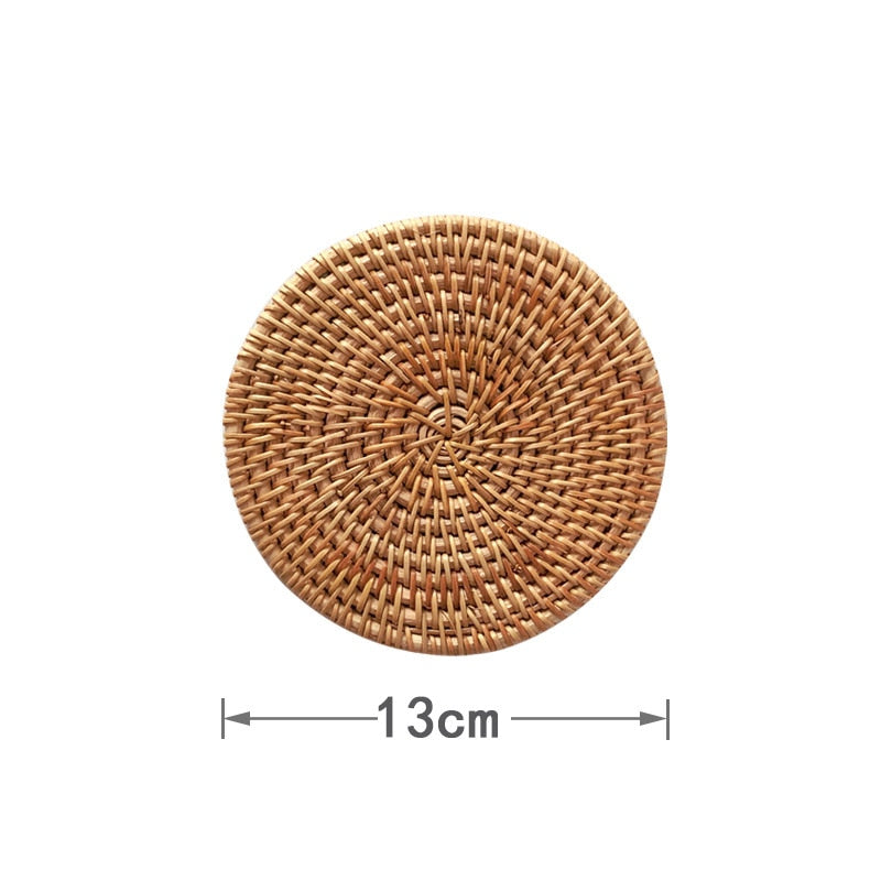 Cup Mat Round Natural Rattan Hot Pad ,Hand Woven Hot Insulation Placemats Table Padding Kitchen Decoration Accessories - Provence Home Living Store