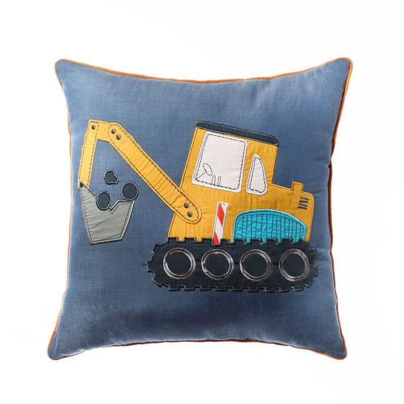 Cartoon Excavator design square cushion boy sofa travel lumbar pillow children bedroom bedding pillow hand rests birthday gift - Provence Home Living Store