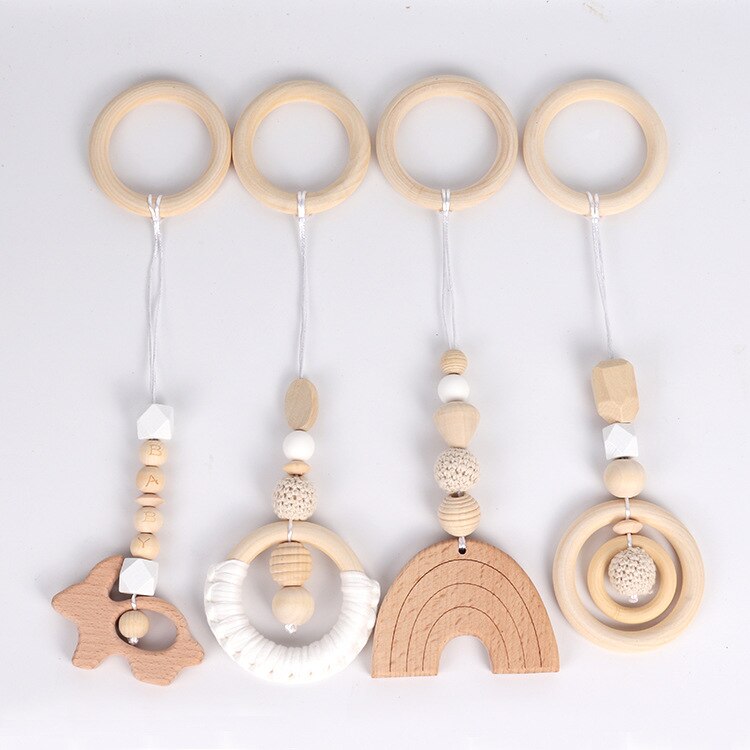 Nordic Style Baby Gym Play Frame Wooden Infant Nursery Sensory Ring-Pull Toy Teething Nursing Rattle Toys Gifts Infant Room Deco - Provence Home Living Store