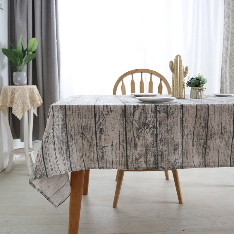 Wood Grain Linen Cotton Retro Tablecloth,Rectangular Dustproof Table Cover,for Home Kitchen Dinning Room Restaurant Ornament - Provence Home Living Store