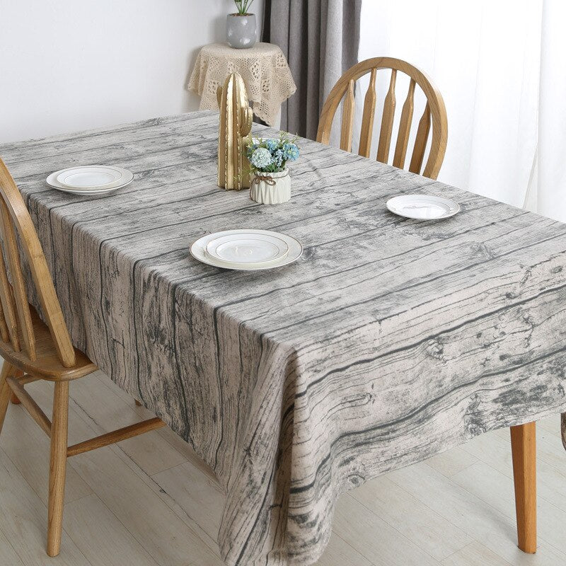 Wood Grain Linen Cotton Retro Tablecloth,Rectangular Dustproof Table Cover,for Home Kitchen Dinning Room Restaurant Ornament - Provence Home Living Store