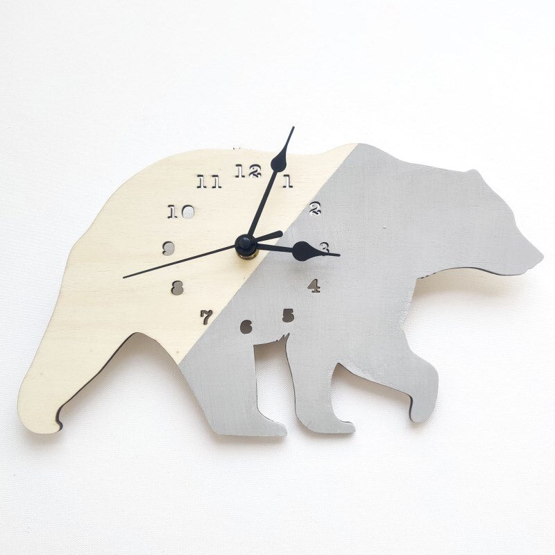 INS Nordic Wooden Elephant Polar Bear Wall Clock Baby Kids Room Decoration Furnitures Wood Mute Clocks Nursery Decor Photo Props - Provence Home Living Store