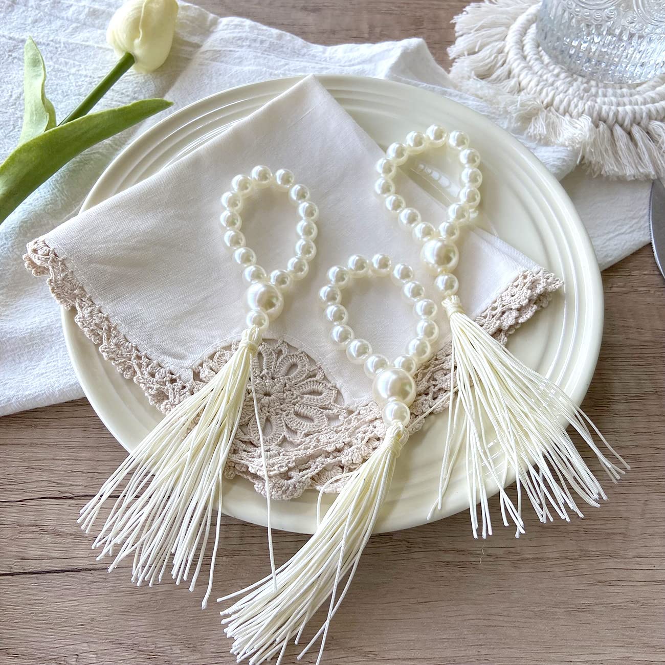 4PCS Pearl Tassels Napkin Buckles,Wedding Easter Napkin Rings,for Dinner Parties Dining Event Design Table Decoration - Provence Home Living Store