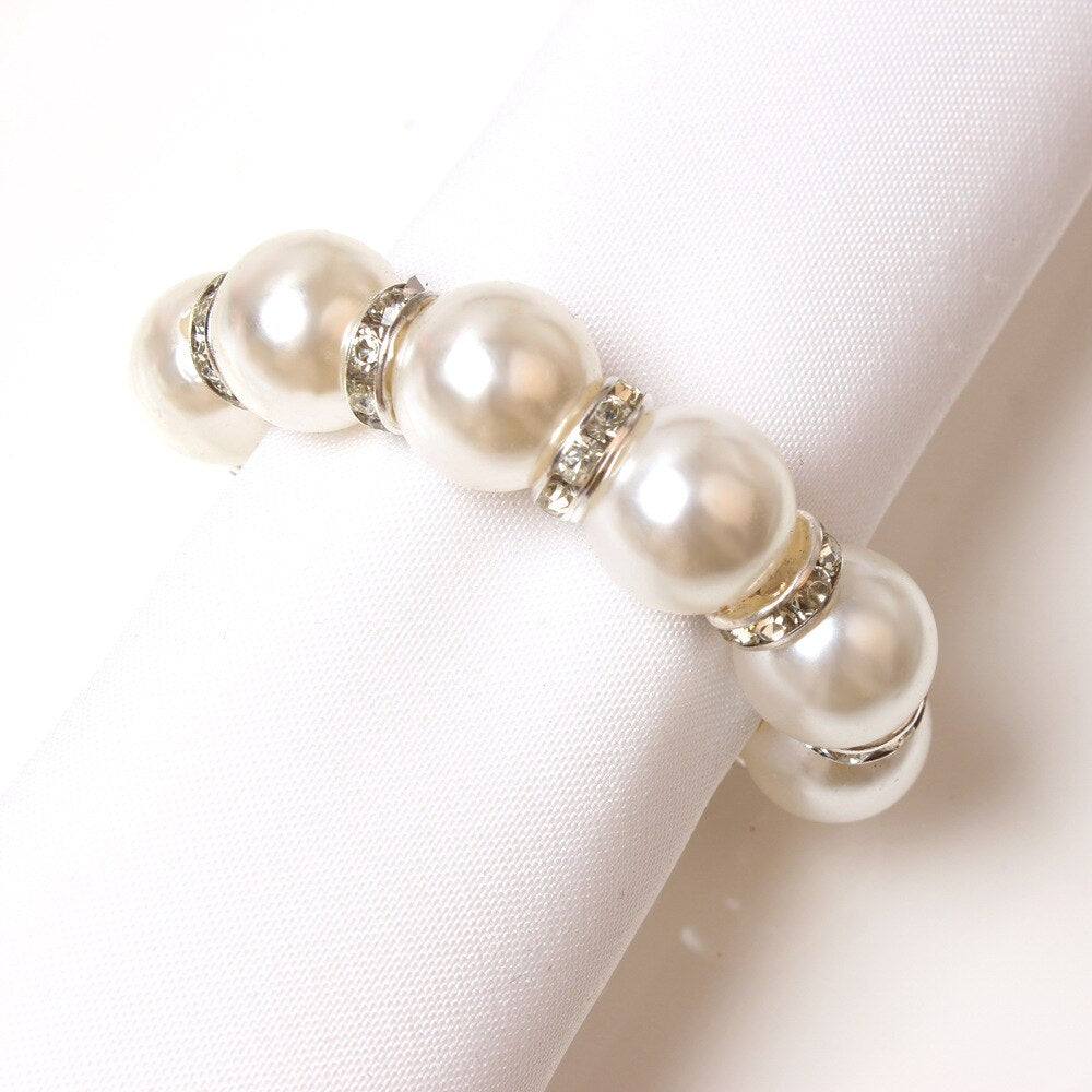 4PCS Pearl Beaded Napkin Buckles,Wedding Easter Rhinestone Serviette Rings,for Dinner Parties Dining Table Everyday Decoration - Provence Home Living Store