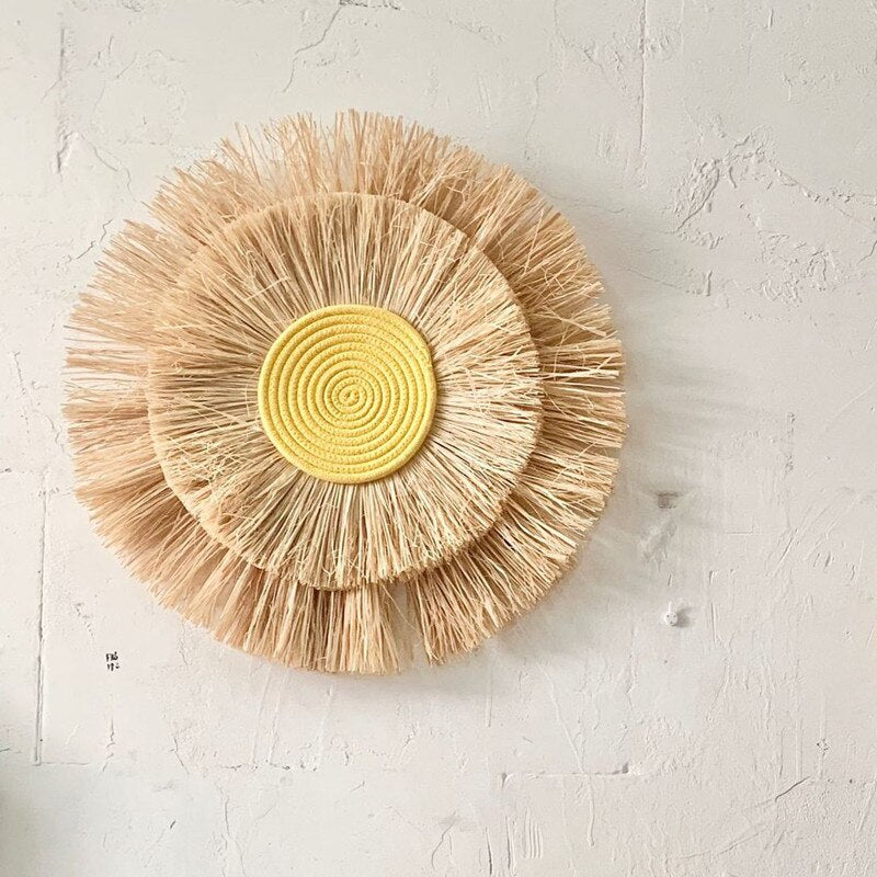 INS Abject Style Woven Straw Hanging Wall Ornaments Boho Macrame Braided Moroccan Tapestry Craft Rustic Homestay Farmhouse Decor - Provence Home Living Store