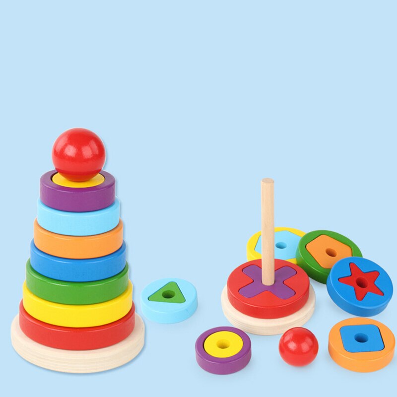 Montessori Puzzle Game Kids Toys Rainbow Tower pyramid Nesting Stacking Baby Shape Games Toy Children DIY Birthday Present Toys - Provence Home Living Store