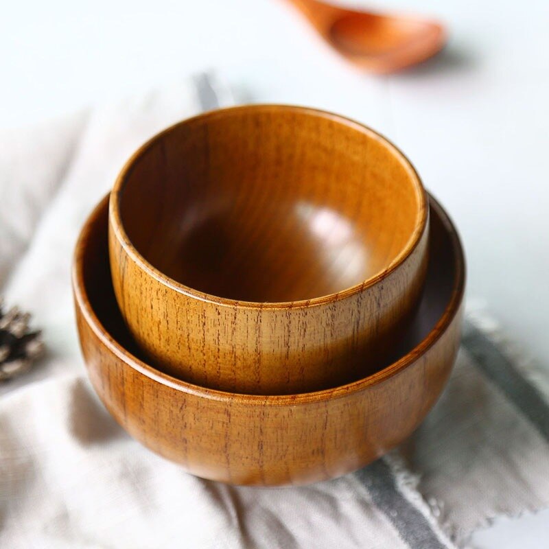 Acacia Wood Serving Bowl For Fruits or Salads Japanese Style Single Bowl Wood Rice Soup Bowl Food Container Kitchen Tableware - Provence Home Living Store