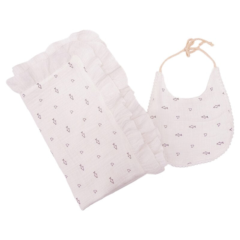 XXFE 2 Pcs Infants Muslin Swaddle Wrap Feeding Drool Bib Set Baby Receiving Blanket - Provence Home Living Store