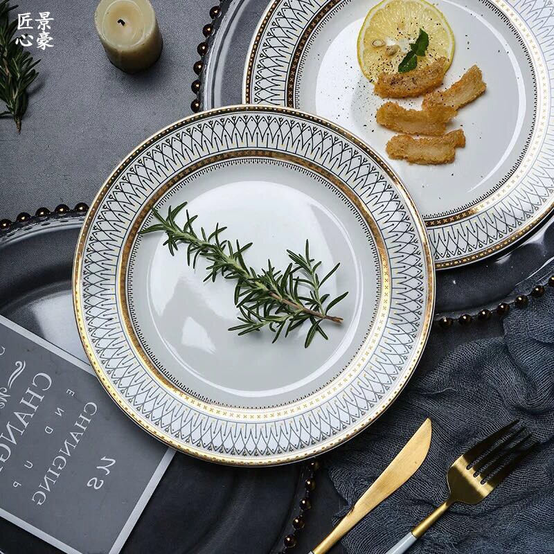 Nordic Ceramic Plate Golden Luxury Middle Eastern Arabian Ceramics Steak Salad Snack Cake Plates Tableware - Provence Home Living Store