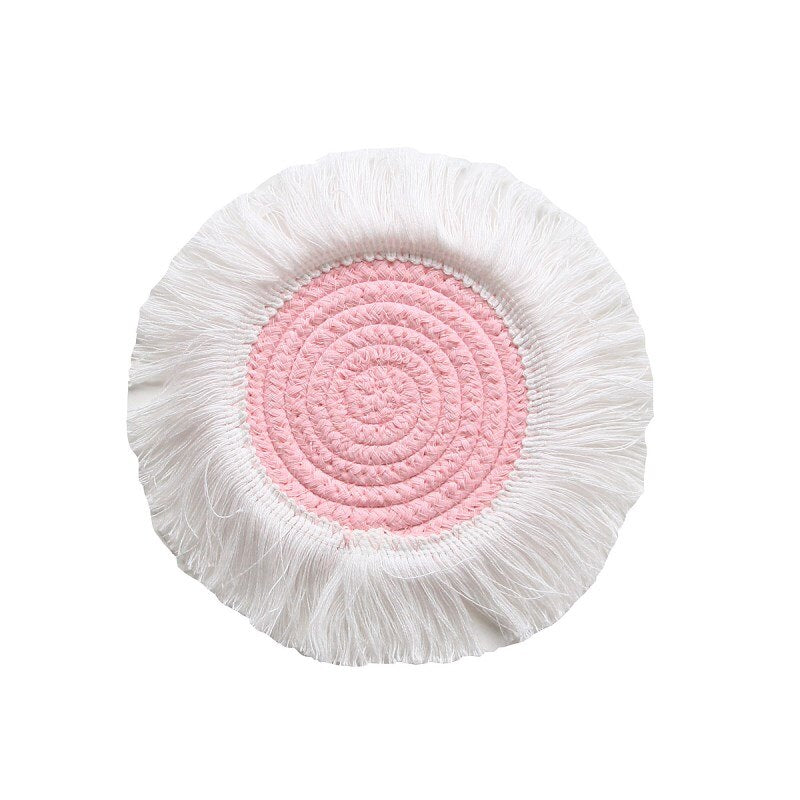 INS Cotton Rope Round Placemats Hand Woven Tassels Table Mat Bowl Pot Insulation Pads Tableware Drink Coaster Home Kitchen Decor - Provence Home Living Store