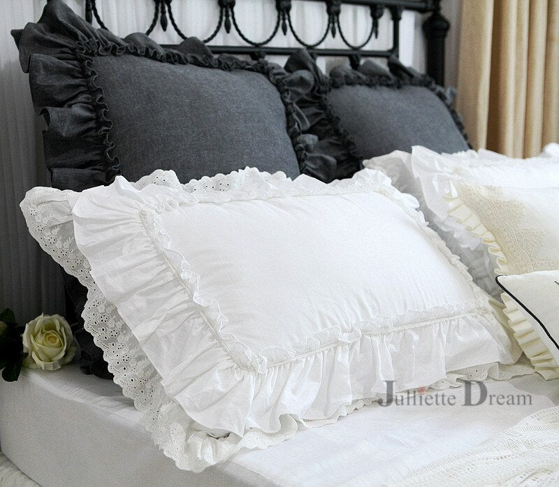 1 piece Princess Pure White Double Layer Lace Flounced Cotton Wedding Pure Cotton Bedding Pillowcase pillow cover fall decor - Provence Home Living Store