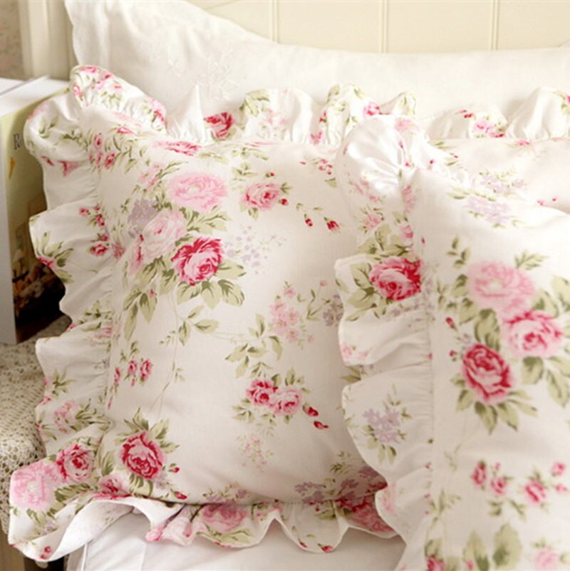 2pcs Pastoral rose print pillowcase elegant handmade ruffle pillow sham cotton decorative pillowcase princess bedroom bedding - Provence Home Living Store