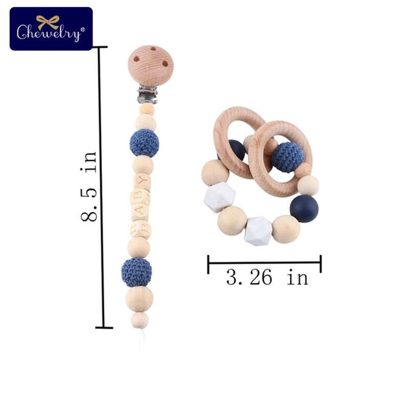 Wooden Teether Baby Play Gym Pacifier Clip Chain Silicone Beads Personalize Dummy Clip Baby Teether Stroller Toys Pram Clip Bell - Provence Home Living Store