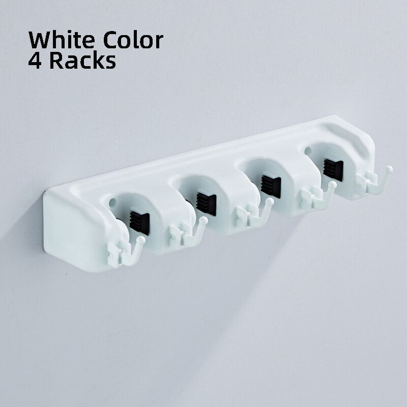 Multi-Functional Mop Holder Storage Rack Hook Wall Mounted Black White Gray Mount Screw Broom Holder With wheel Plastic PP - Provence Home Living Store