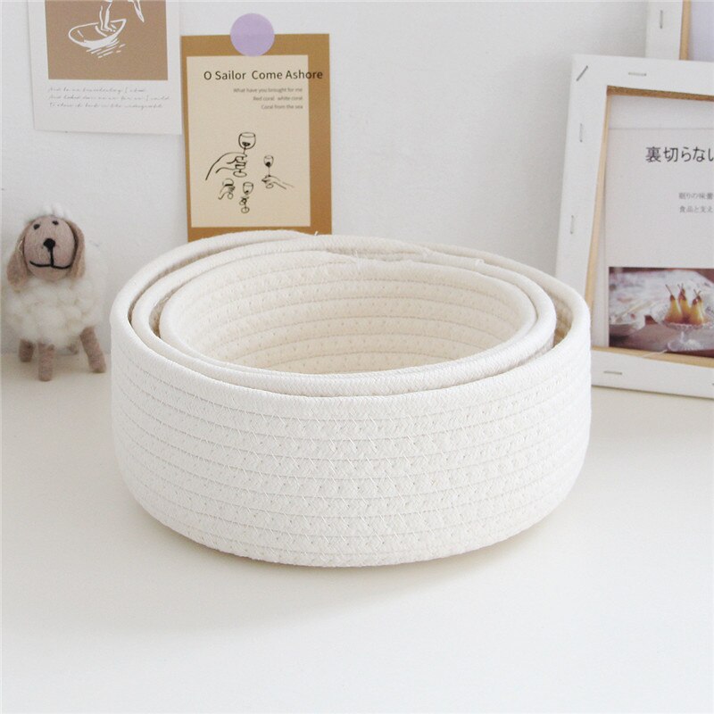 Cotton Rope Storage Basket Weaving Nordic Sundries Baby Toy Dirty Clothes Cosmetic Finishing Baskets Desktop Small Organizer Box - Provence Home Living Store