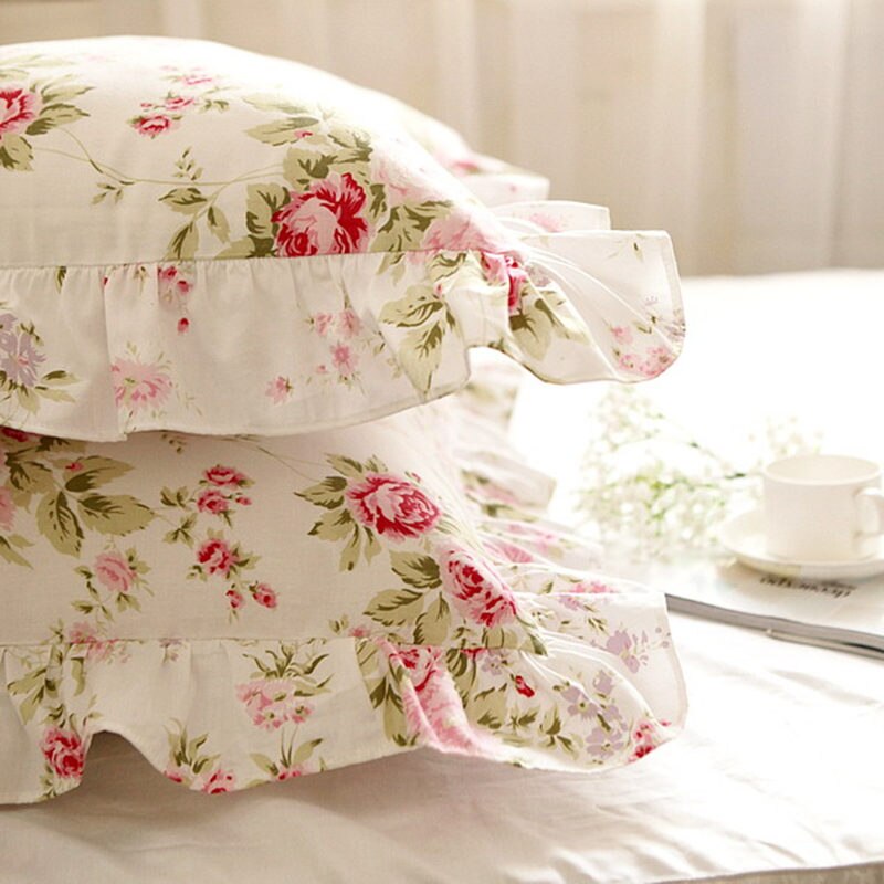 Pastoral rose print bedding set ruffle duvet cover princess quilt cover wrinkle bedspread bed sheet skirt bedroom bedding gift - Provence Home Living Store