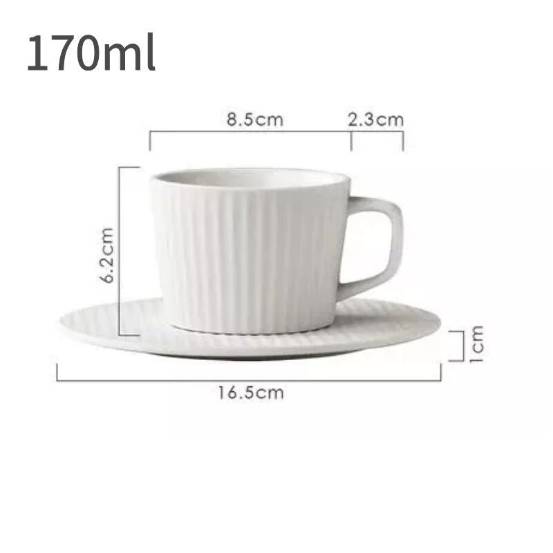 White Coffee Cup Minimalist Design Teacup Ceramic Household Striped Breakfast Milk Mug Wooden Frame Glass Tray Afternoon Tea - Provence Home Living Store