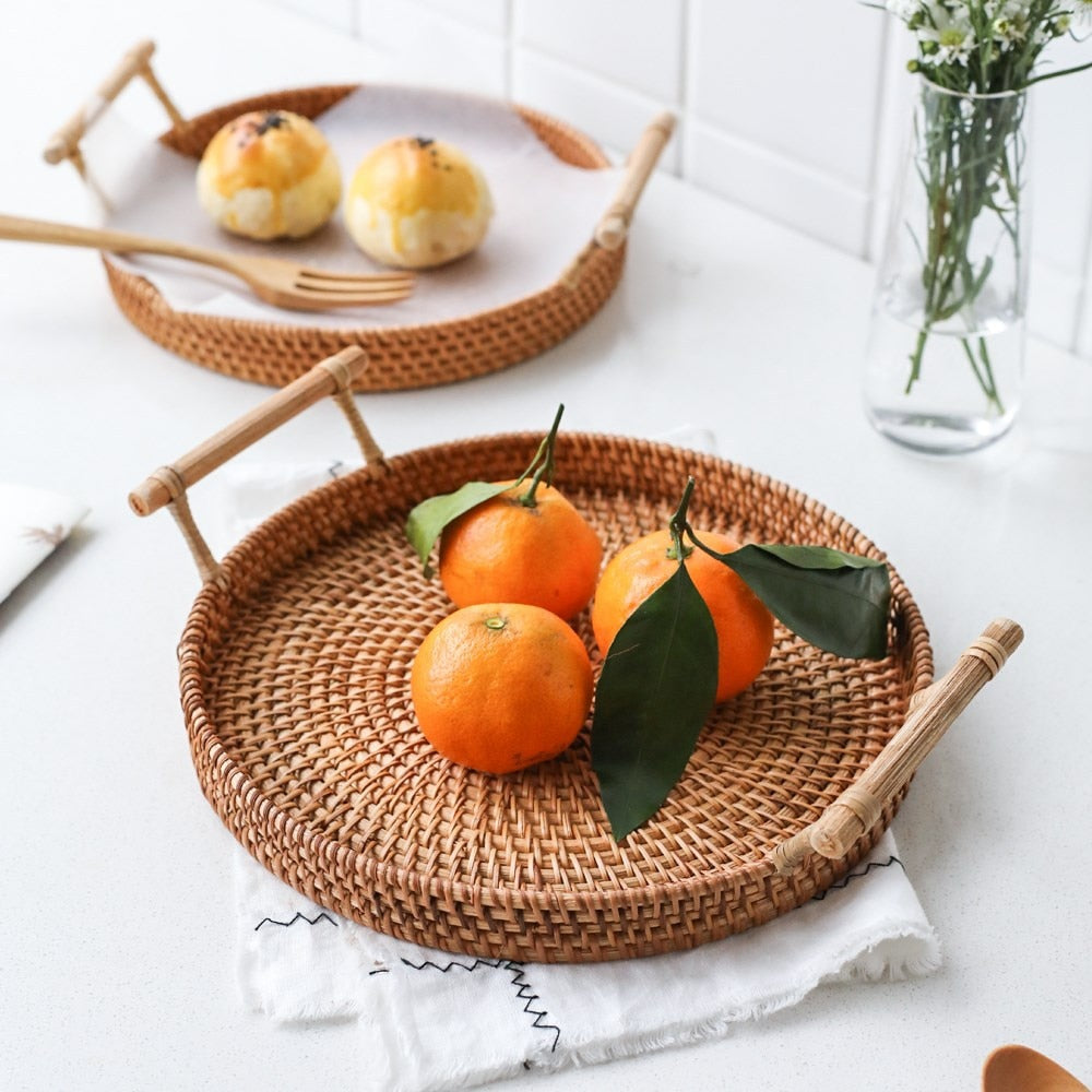 Food Storage Platters Plate Rattan Handwoven Round High Wall Severing Tray Bread Fruit Food Storage Platters Plate - Provence Home Living Store