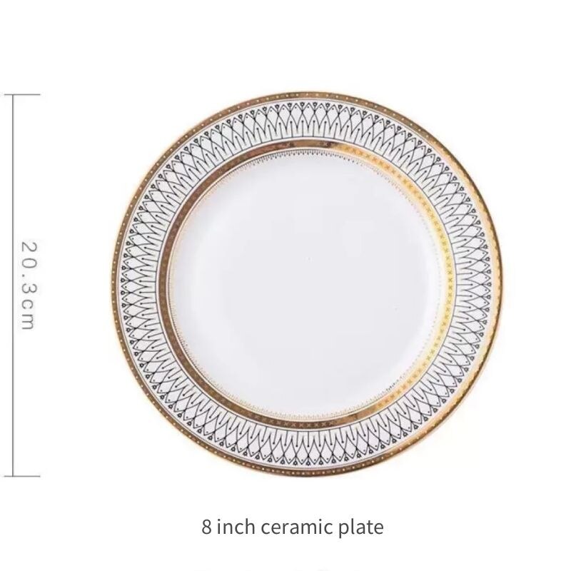 Nordic Ceramic Plate Golden Luxury Middle Eastern Arabian Ceramics Steak Salad Snack Cake Plates Tableware - Provence Home Living Store