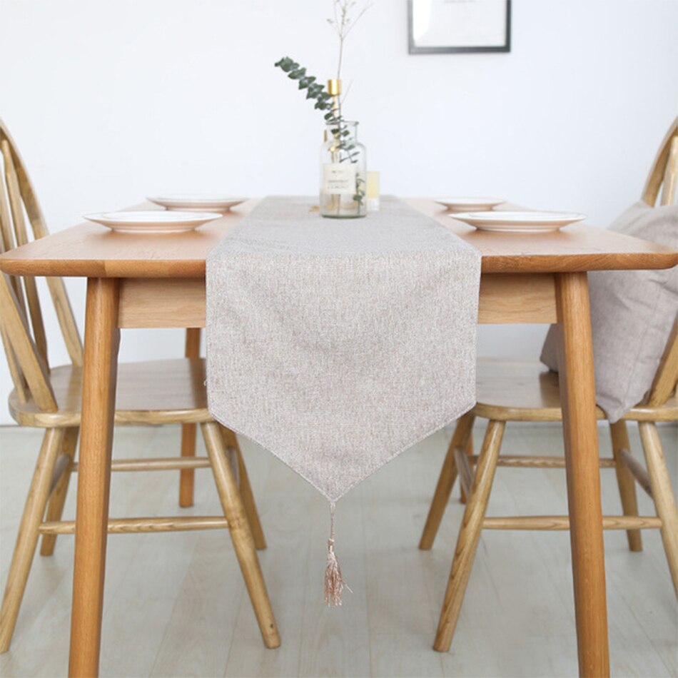 Solid Colour Linen Cotton Double-Layer Table Runner Event Party Supplies Fabric Decor Placemat for Holiday Wedding Christmas - Provence Home Living Store