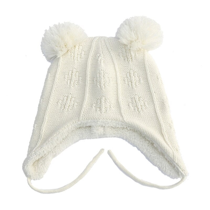 Autumn Winter Cute Hair Ball Baby Hat Infant Ear Protection Cap Knitted Beanie XXFE - Provence Home Living Store