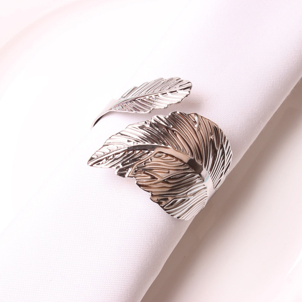 4PCS Leaf Napkin Buckles,Gold Silver Feather Napkin Rings,Wedding Event Decor Crafts Holder Handmade Home Party Supplies - Provence Home Living Store