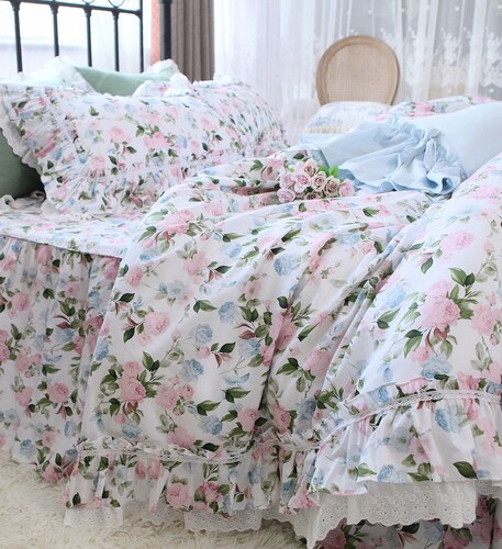 Beauty American bedding set Pastoral princess bedding set king size Rose lace bed comforters Cotton wedding bedding set Linens - Provence Home Living Store