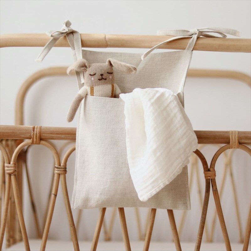 1pc Linen Baby Bed Hanging Storage Bag Newborn Crib Organizer Pocket Baby Bedside Diaper Bag Nappy Toys Bags for Kids Bedding - Provence Home Living Store