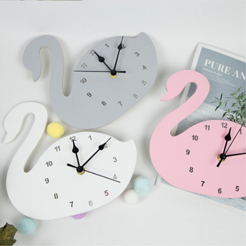 INS Nordic Wooden Rabbit Swan Crown Cloud Wall Clock Kids Room Decorations Wood Mute Clocks Furnitures Photo Props Nursery Decor - Provence Home Living Store