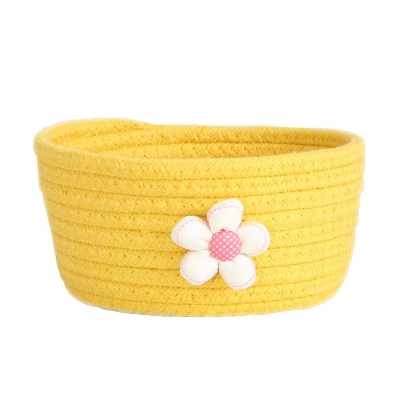 Hand Woven Cotton Rope Storage Basket With Flower Decor Desktop Sundries Kids Toys Organizer Box Dirty Clothes Laundry Baskets - Provence Home Living Store