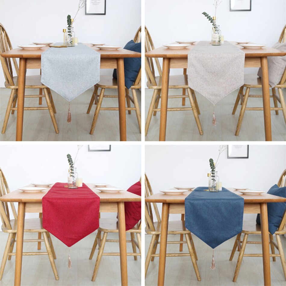 Solid Colour Linen Cotton Double-Layer Table Runner Event Party Supplies Fabric Decor Placemat for Holiday Wedding Christmas - Provence Home Living Store