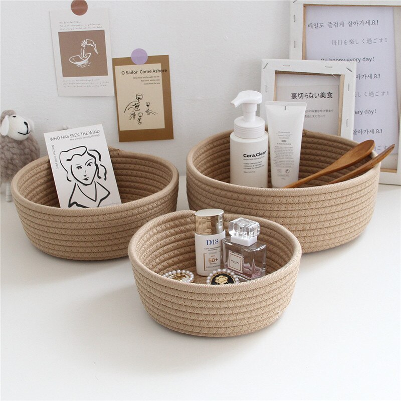 Cotton Rope Storage Basket Weaving Nordic Sundries Baby Toy Dirty Clothes Cosmetic Finishing Baskets Desktop Small Organizer Box - Provence Home Living Store