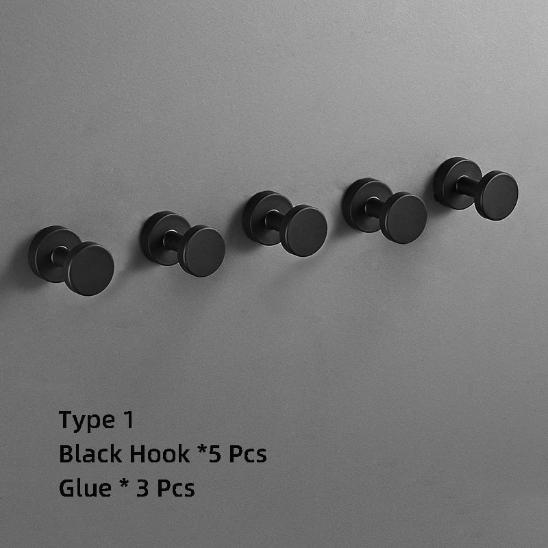 Aluminium Alloy Towel Hook Coat Rack Wall Mounted Clothes Hooks Black White Hooks Of Bedroom For Kitchen Bathroom Accessories - Provence Home Living Store