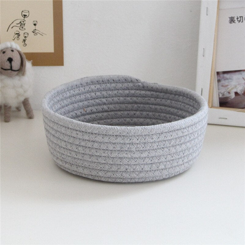 Cotton Rope Storage Basket Weaving Nordic Sundries Baby Toy Dirty Clothes Cosmetic Finishing Baskets Desktop Small Organizer Box - Provence Home Living Store