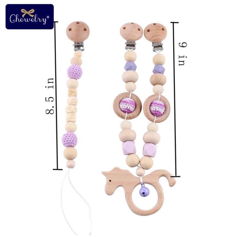 Wooden Teether Baby Play Gym Pacifier Clip Chain Silicone Beads Personalize Dummy Clip Baby Teether Stroller Toys Pram Clip Bell - Provence Home Living Store