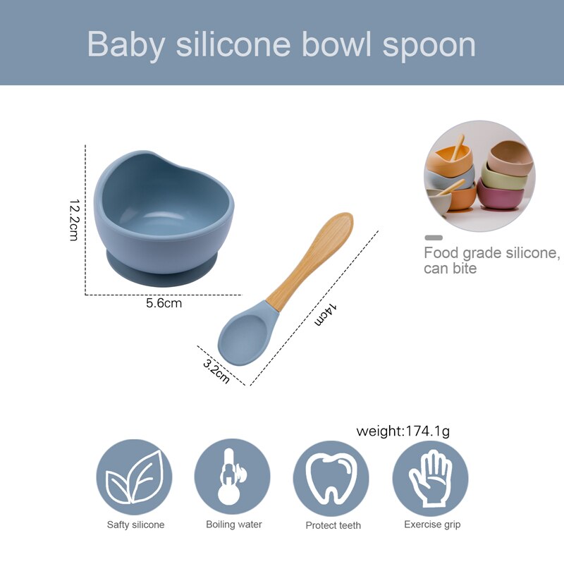 2PCS/1Set Baby Feeding Bowl Food Grade Silicone NO BPA Children Feeding Bowl Waterproof Spoon Baby Kitchen Non-slip Tableware - Provence Home Living Store