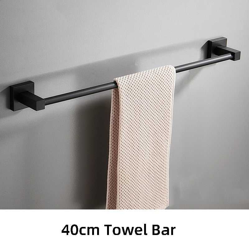 Black Towel Bars Bathroom Towel Hanger Aluminum Alloy Bathroom Accessories Towel Rack Towel Ring Toilet Brush Storage Shelf - Provence Home Living Store