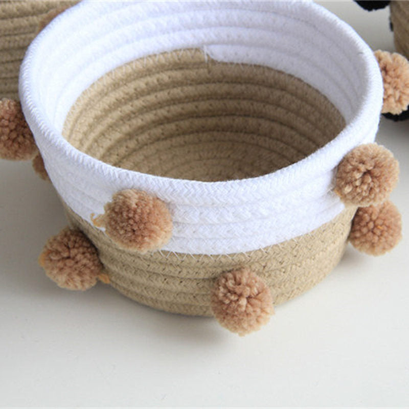 INS Nordic Cotton Rope Woven Storage Baskets Dirty Clothes Laundry Basket With Pompom Sundries Desktop Sundries Organizer Hamper - Provence Home Living Store