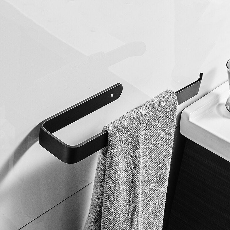 Black Bathroom Hardware Set Towel Bar Rack Toilet Paper Holder Robe Hook Aluminium Alloy Bathroom Accessories - Provence Home Living Store