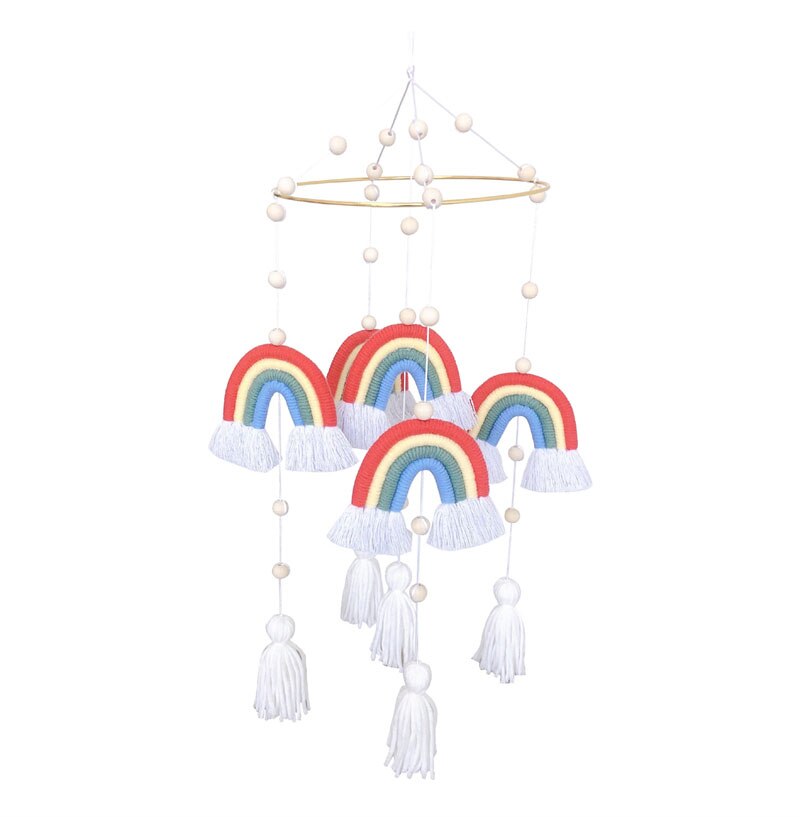 Cute Room Decoration Nordic Style Rainbow Wall Hanging Hand-Woven Rainbow Clouds Tassel Kids Rattle Mobile Crib Toy Home Decor - Provence Home Living Store