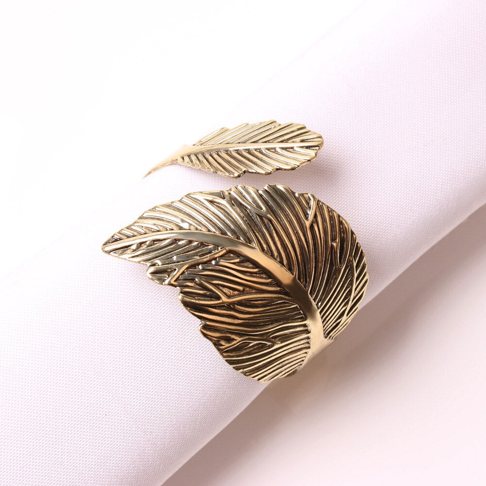 4PCS Leaf Napkin Buckles,Gold Silver Feather Napkin Rings,Wedding Event Decor Crafts Holder Handmade Home Party Supplies - Provence Home Living Store