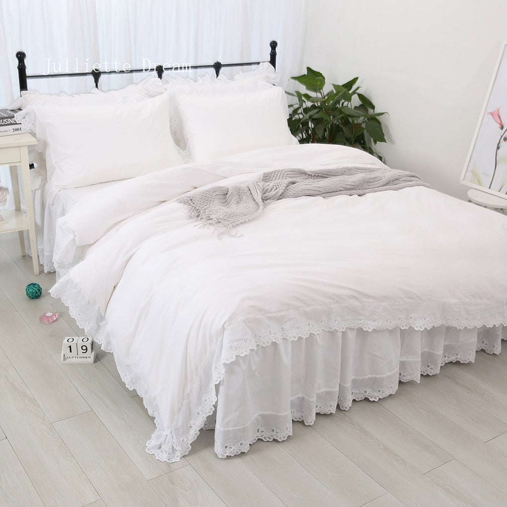 Super elegant bedding set ruffle lace king size bedding set Luxury bedding sets duvet cover home quilt case bed sheet set new - Provence Home Living Store