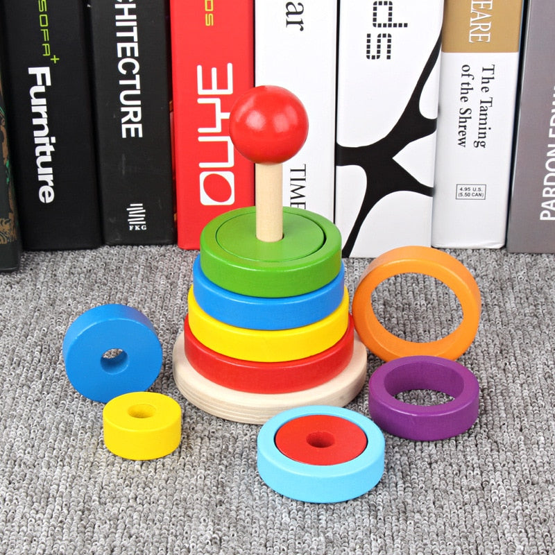 Montessori Puzzle Game Kids Toys Rainbow Tower pyramid Nesting Stacking Baby Shape Games Toy Children DIY Birthday Present Toys - Provence Home Living Store