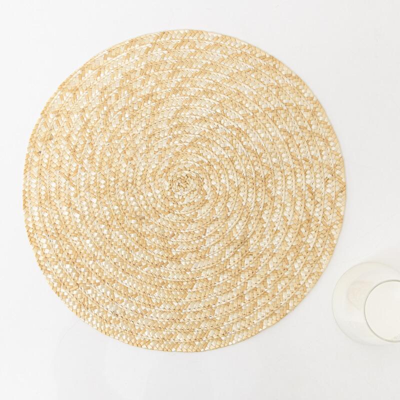 Natural Corn Straw Woven Dining Table Mats Rattan Placemats Non-slip Insulation Pads Potholder Coffee Cup Coasters Kitchen Decor - Provence Home Living Store