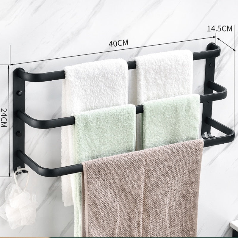 Wall Mounted Towel Rack Towel Hanger Rail Space Aluminum Black Towel Bar Rail Matte Black Towel Holder Bathroom Accessories - Provence Home Living Store